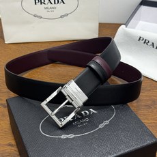 PRADA 3.5cm 黑/枣红 亮银扣十字纹牛皮革腰带设计简约精致,亮眼的金属铜质工艺 PRADA 3.5cm 黑/枣红 亮银扣十字纹牛皮革腰带设计简约精致,亮眼的金属铜质工艺