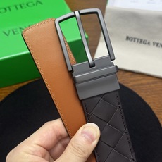 BOTTEGA VENETA 3.5cm 咖啡/棕色底 Intrecciato编织皮革双面腰带,金属可旋转搭 BOTTEGA VENETA 3.5cm 咖啡/棕色底 Intrecciato编织皮革双面腰带,金属可旋转搭