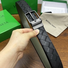 BOTTEGA VENETA 3.5cm 黑色/鳄鱼绿底 Intrecciato编织皮革双面腰带,金属可旋转 BOTTEGA VENETA 3.5cm 黑色/鳄鱼绿底 Intrecciato编织皮革双面腰带,金属可旋转