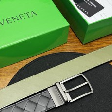 BOTTEGA VENETA 3.5cm 黑色/鳄鱼绿底 Intrecciato编织皮革双面腰带,金属可旋转 BOTTEGA VENETA 3.5cm 黑色/鳄鱼绿底 Intrecciato编织皮革双面腰带,金属可旋转