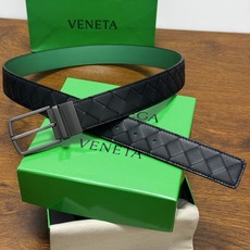 BOTTEGA VENETA 3.5cm 黑色/绿色底 Intrecciato编织皮革双面腰带,金属可旋转搭 BOTTEGA VENETA 3.5cm 黑色/绿色底 Intrecciato编织皮革双面腰带,金属可旋转搭