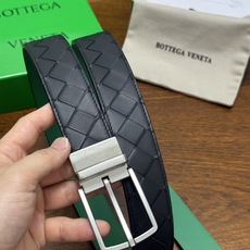 BOTTEGA VENETA 3.5cm 黑色/绿色底 Intrecciato编织皮革双面腰带,金属可旋转搭 BOTTEGA VENETA 3.5cm 黑色/绿色底 Intrecciato编织皮革双面腰带,金属可旋转搭