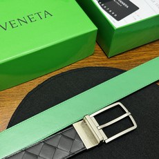 BOTTEGA VENETA 3.5cm 黑色/绿色底 Intrecciato编织皮革双面腰带,金属可旋转搭 BOTTEGA VENETA 3.5cm 黑色/绿色底 Intrecciato编织皮革双面腰带,金属可旋转搭