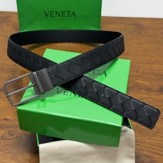 BOTTEGA VENETA 3.5cm 黑色/黑色底 Intrecciato编织皮革双面腰带,金属可旋转搭 BOTTEGA VENETA 3.5cm 黑色/黑色底 Intrecciato编织皮革双面腰带,金属可旋转搭