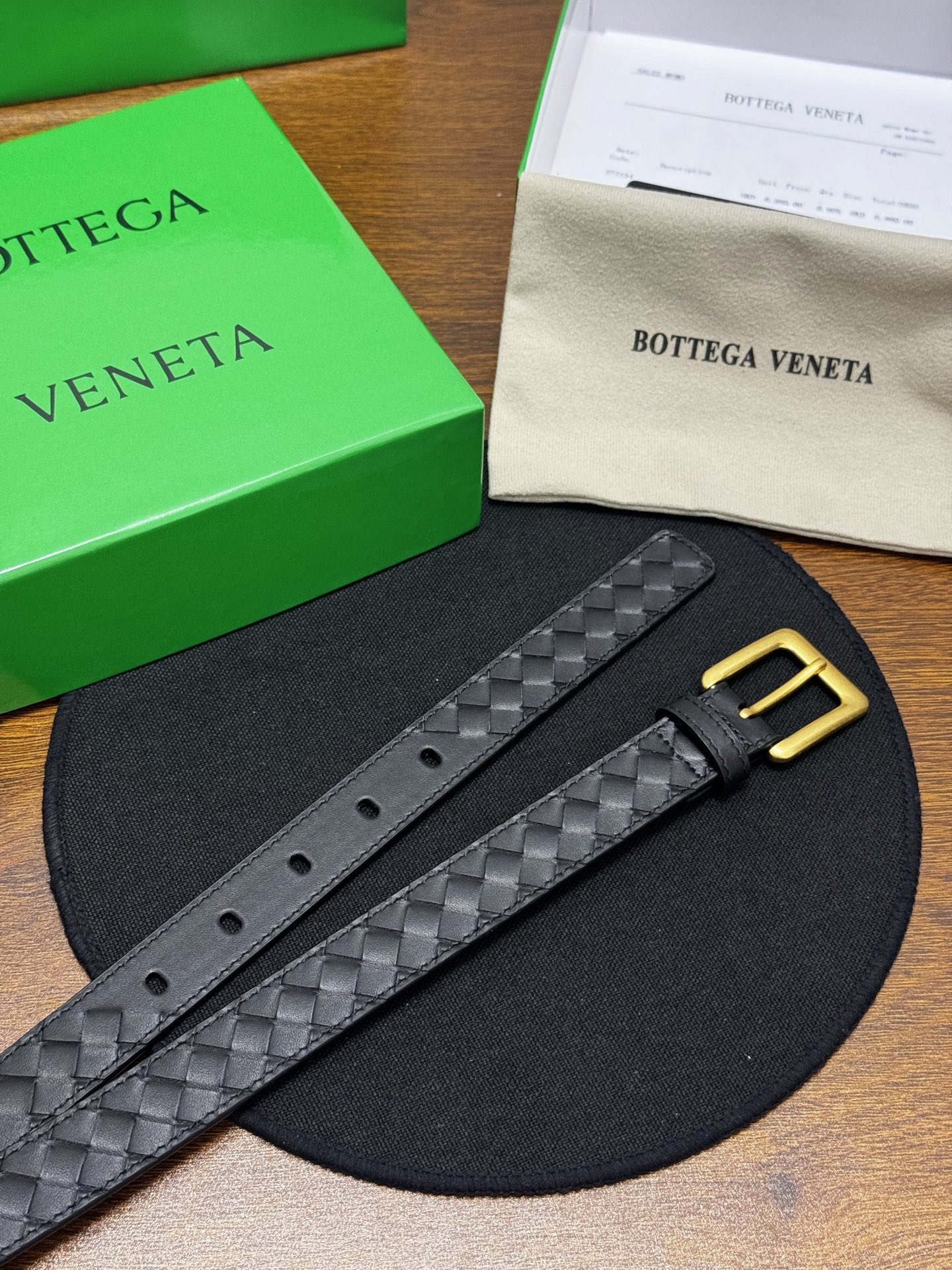 BOTTEGA VENETA 2.5cm 黑色 Intrecciato Piccolo编织腰带,牛皮皮革手工编织 BOTTEGA VENETA 2.5cm 黑色 Intrecciato Piccolo编织腰带,牛皮皮革手工编织