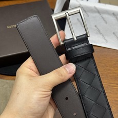 BOTTEGA VENETA 3.5cm 黑色/咖啡底 Intrecciato编织皮革双面腰带,金属搭扣开合 BOTTEGA VENETA 3.5cm 黑色/咖啡底 Intrecciato编织皮革双面腰带,金属搭扣开合