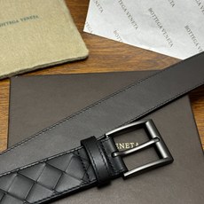 BOTTEGA VENETA 3.5cm 黑色/咖啡底 Intrecciato编织皮革双面腰带,金属搭扣开合 BOTTEGA VENETA 3.5cm 黑色/咖啡底 Intrecciato编织皮革双面腰带,金属搭扣开合