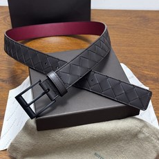 BOTTEGA VENETA 3.5cm 咖啡/枣红底 Intrecciato编织皮革双面腰带,金属搭扣开合 BOTTEGA VENETA 3.5cm 咖啡/枣红底 Intrecciato编织皮革双面腰带,金属搭扣开合