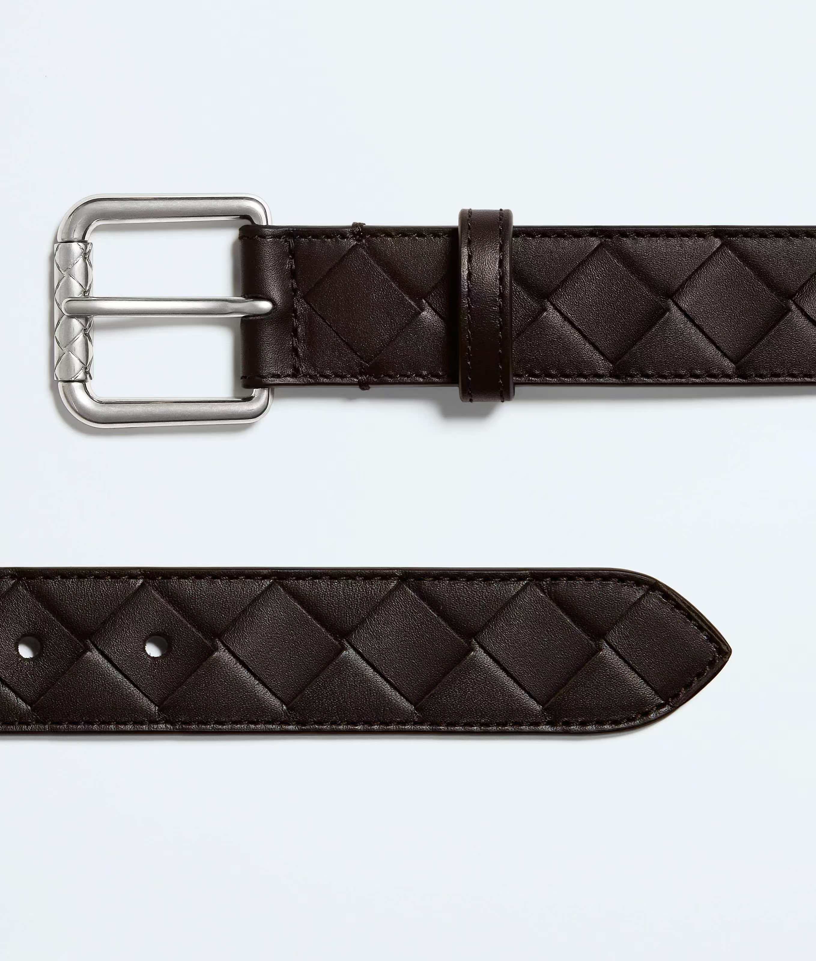 BOTTEGA VENETA   3.0cm    咖啡 Intrecciato编织牛皮革腰带，金属搭扣爪扣开合配色饰面
