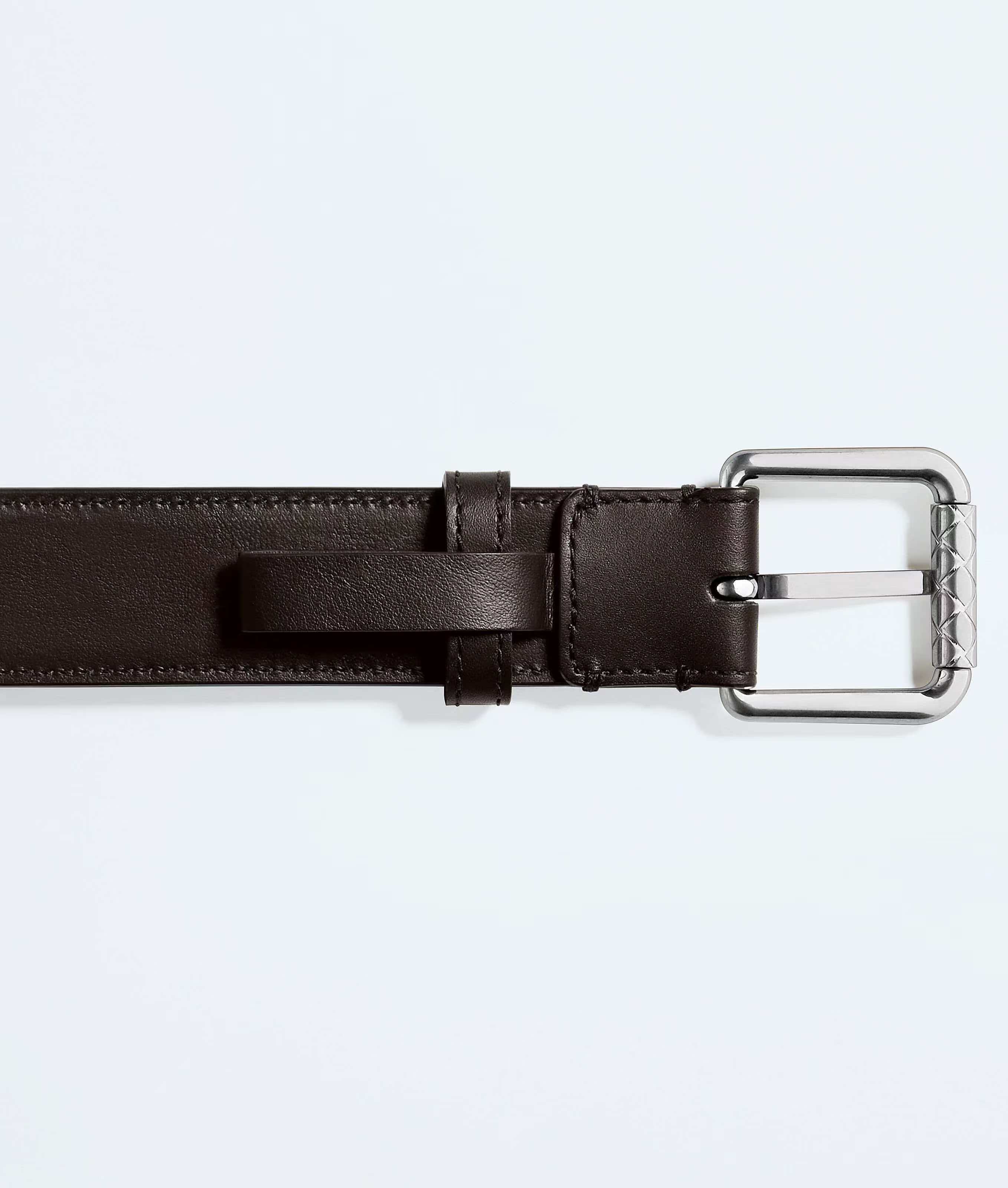 BOTTEGA VENETA   3.0cm    咖啡 Intrecciato编织牛皮革腰带，金属搭扣爪扣开合配色饰面