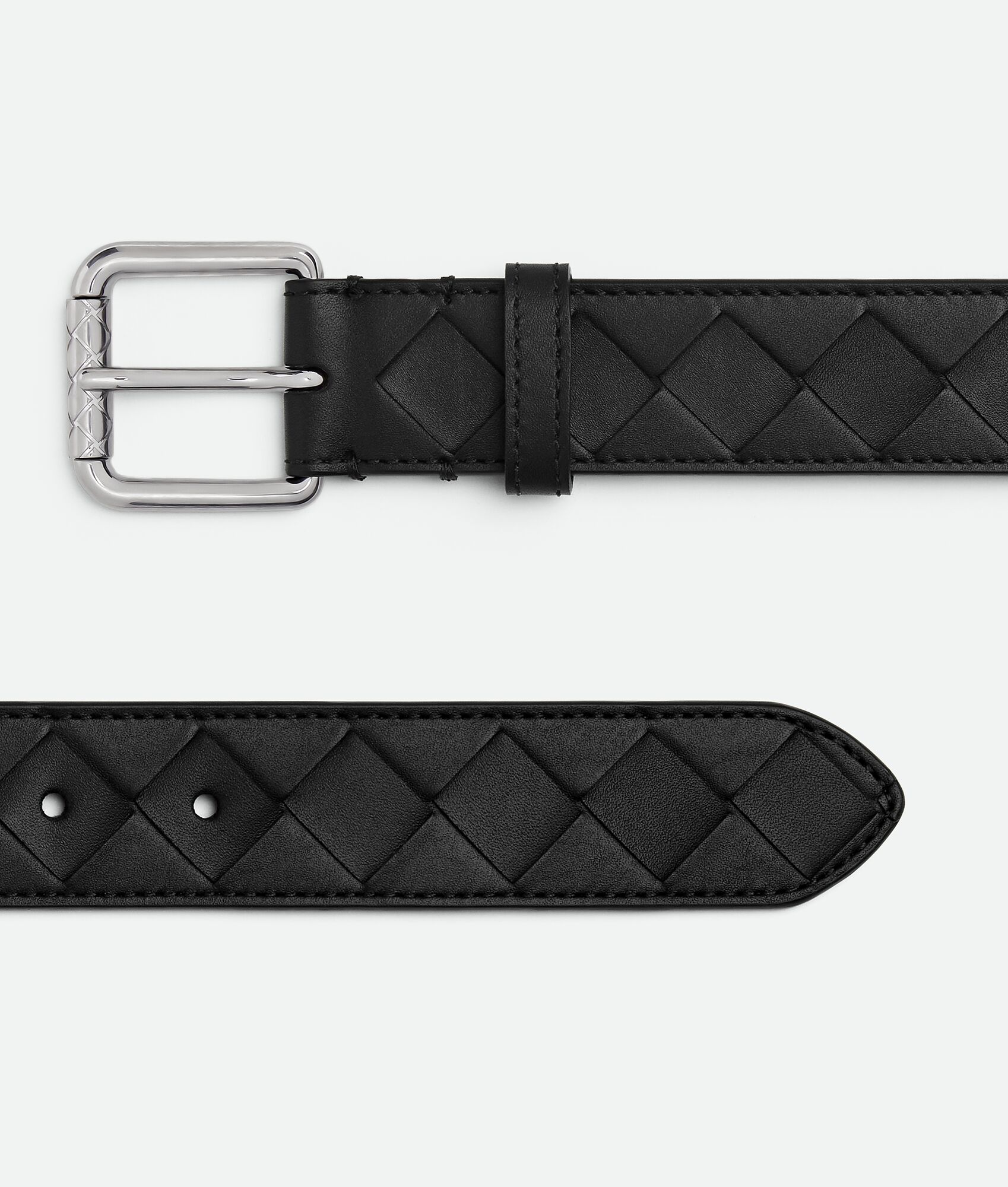 BOTTEGA VENETA   3.0cm    黑色 Intrecciato编织牛皮革腰带，金属搭扣爪扣开合配色饰面