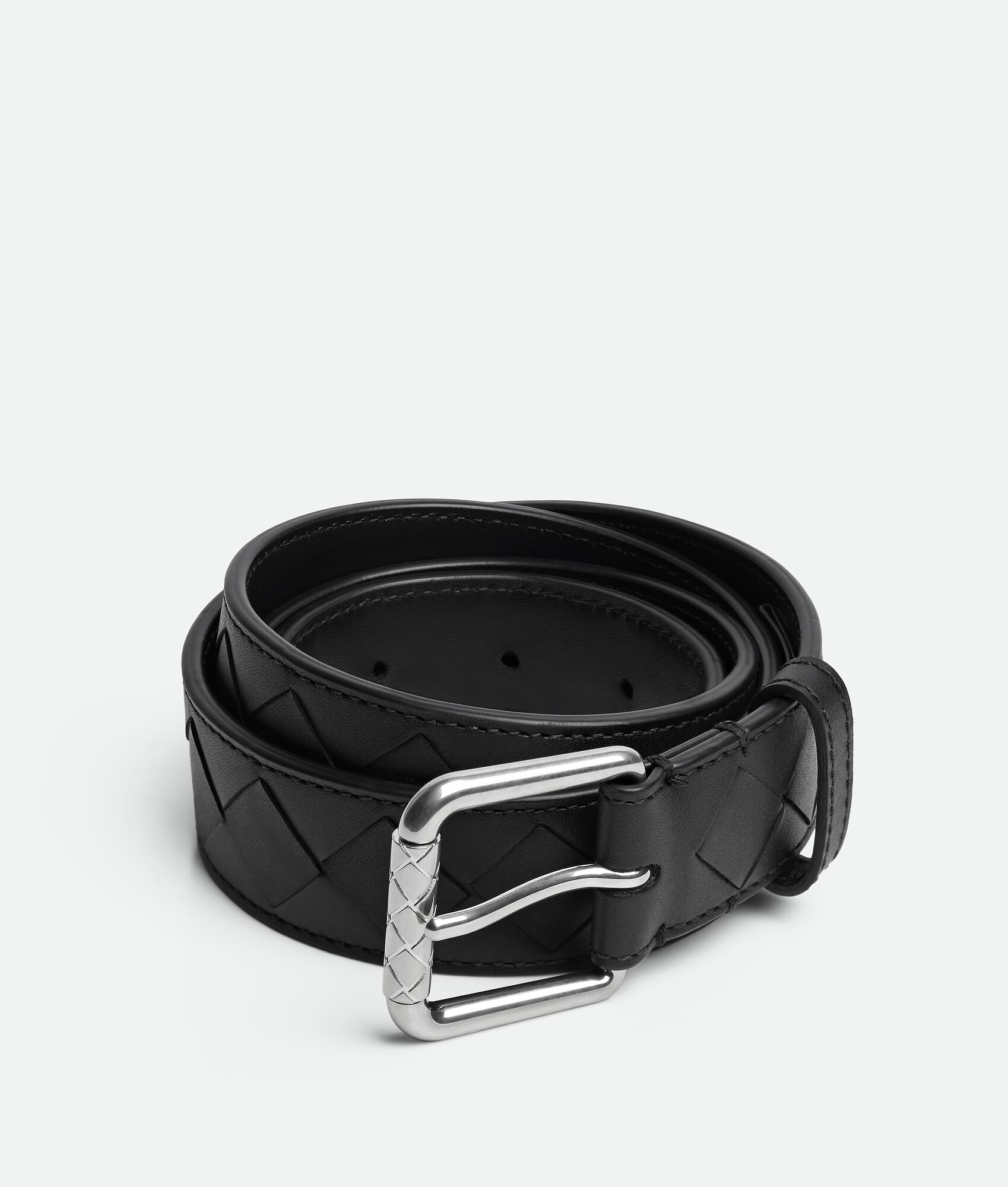 BOTTEGA VENETA 3.0cm 黑色 Intrecciato编织牛皮革腰带,金属搭扣爪扣开合配色饰面 BOTTEGA VENETA 3.0cm 黑色 Intrecciato编织牛皮革腰带,金属搭扣爪扣开合配色饰面
