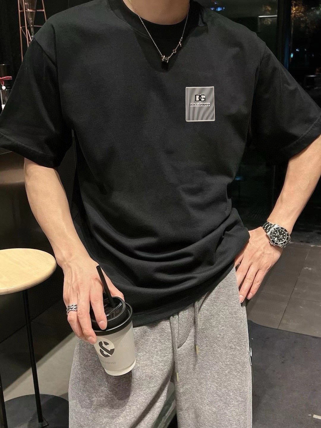 DG 2024 nueva primavera camiseta de manga corta, logo personalizado bordado a mano en el pecho (100% algodón)…