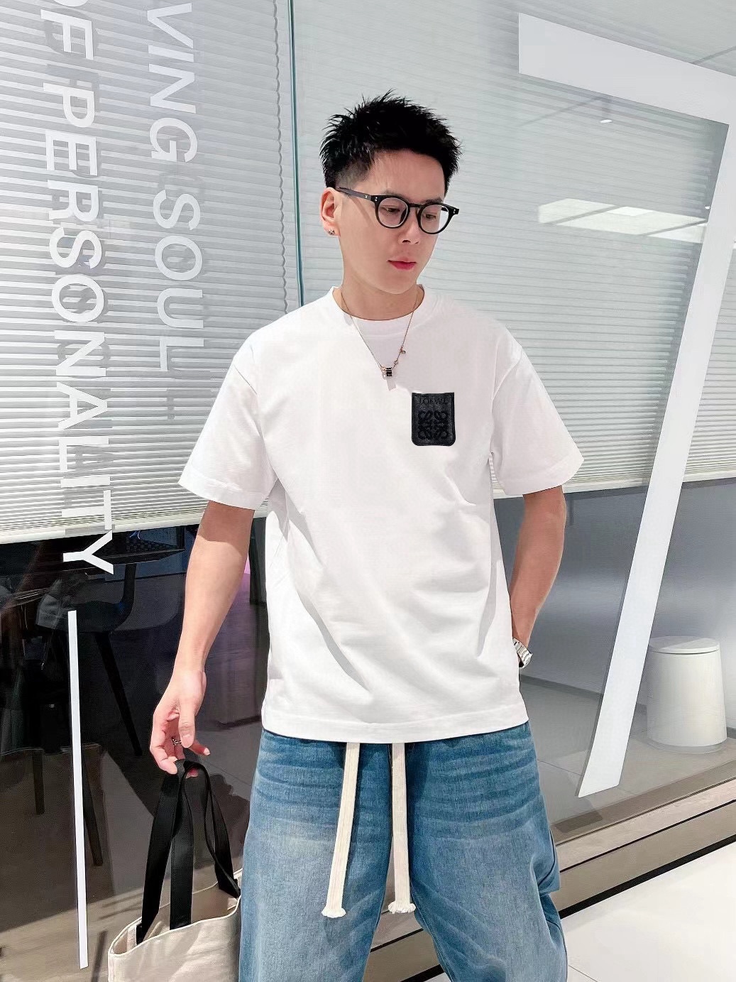🅿️95 Loewe 2024 nueva camiseta de manga corta de principios de primavera, logo personalizado a mano en el pecho (100% …