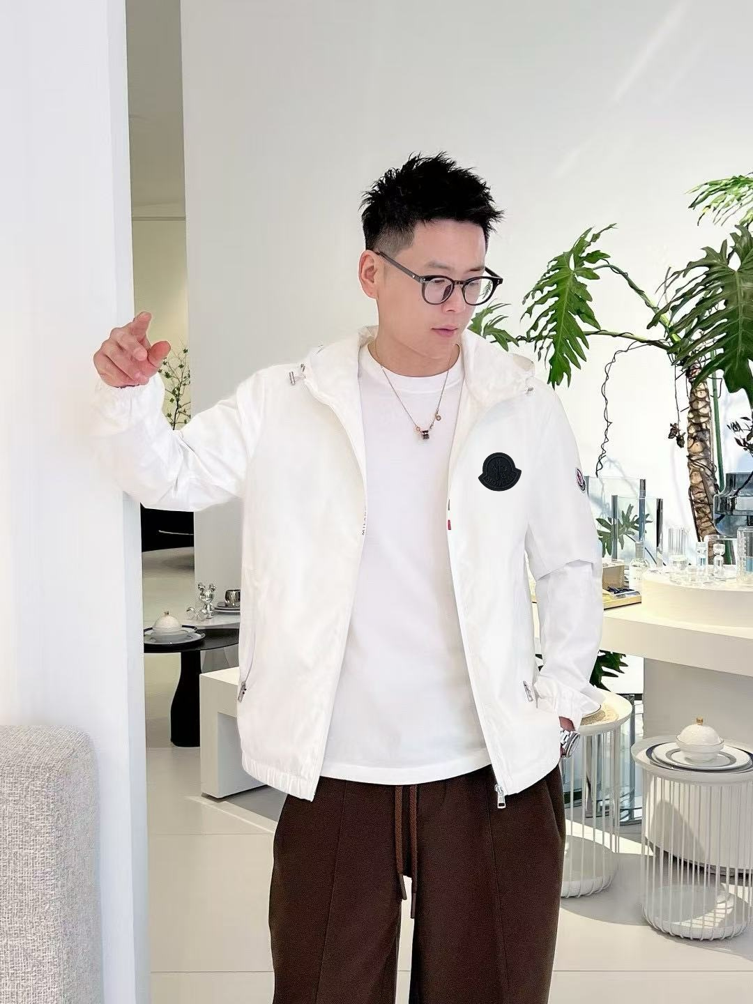 Moncler Men's White Lightweight Jacket With Hood, Spring/Summer Collection