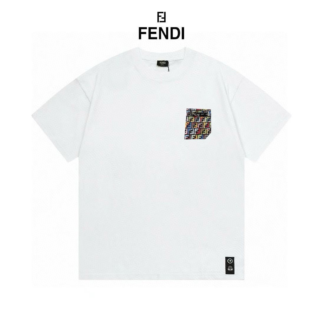 P85, Camiseta de cuello redondo de manga corta de Fendi, misma que en tiendas oficiales, tela de algodón personalizada.…