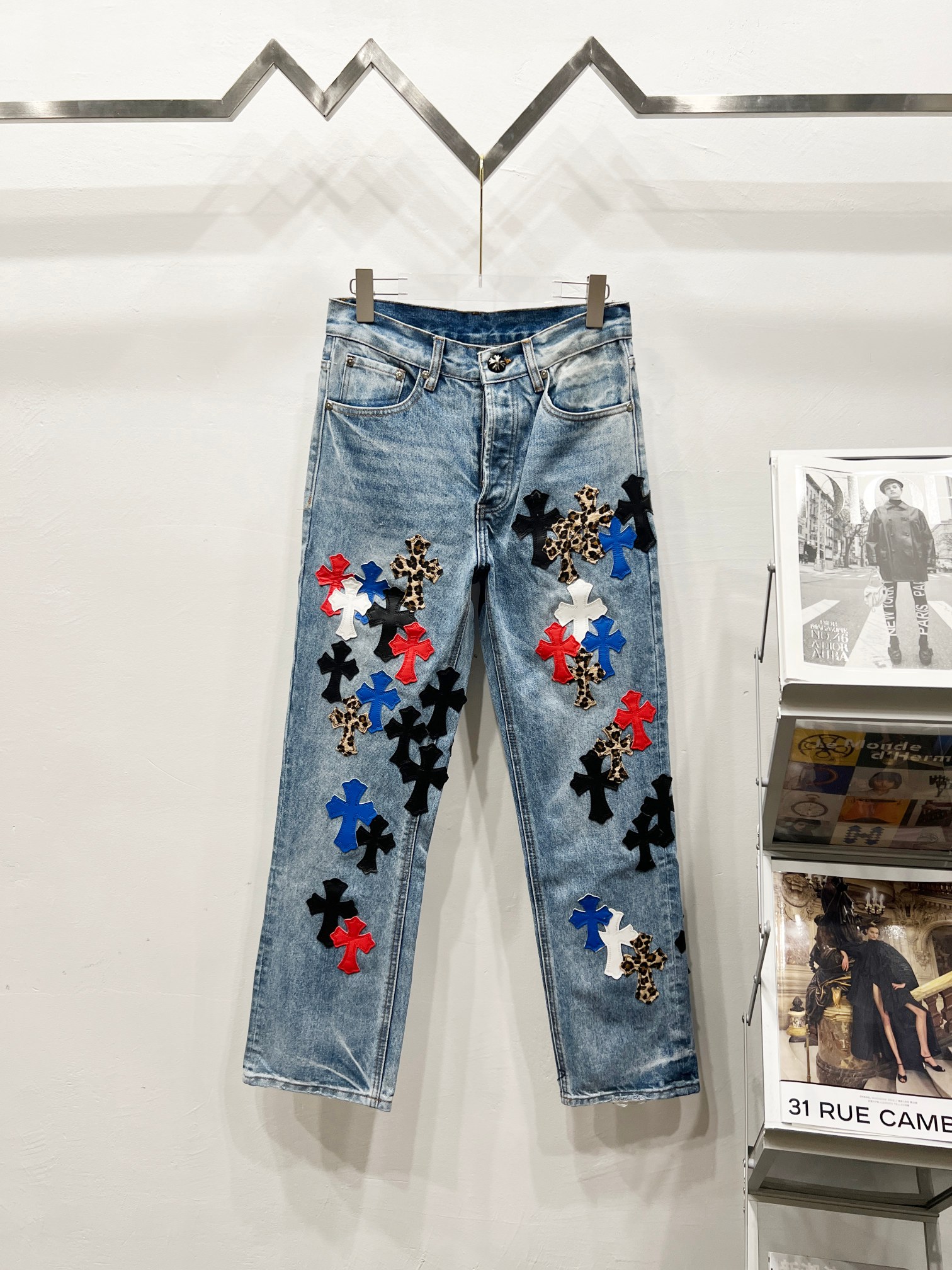 Chrome Hearts Denim Jeans met Cross Patchwork - Vintage Wassing, Relaxte Pasvorm