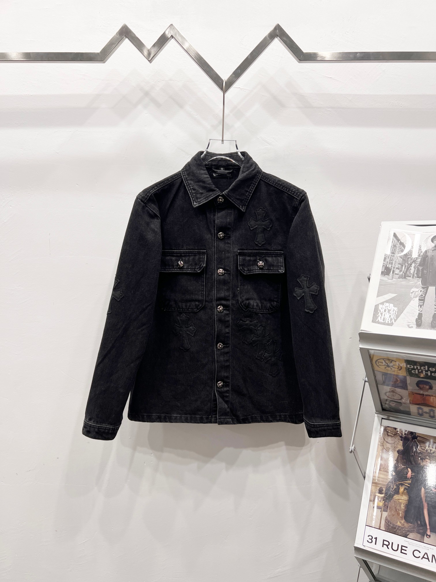 Chrome Hearts Black Cross Patch Denim Shirt Jacket, OS Fit, Unisex 2 a1754323938267 0476