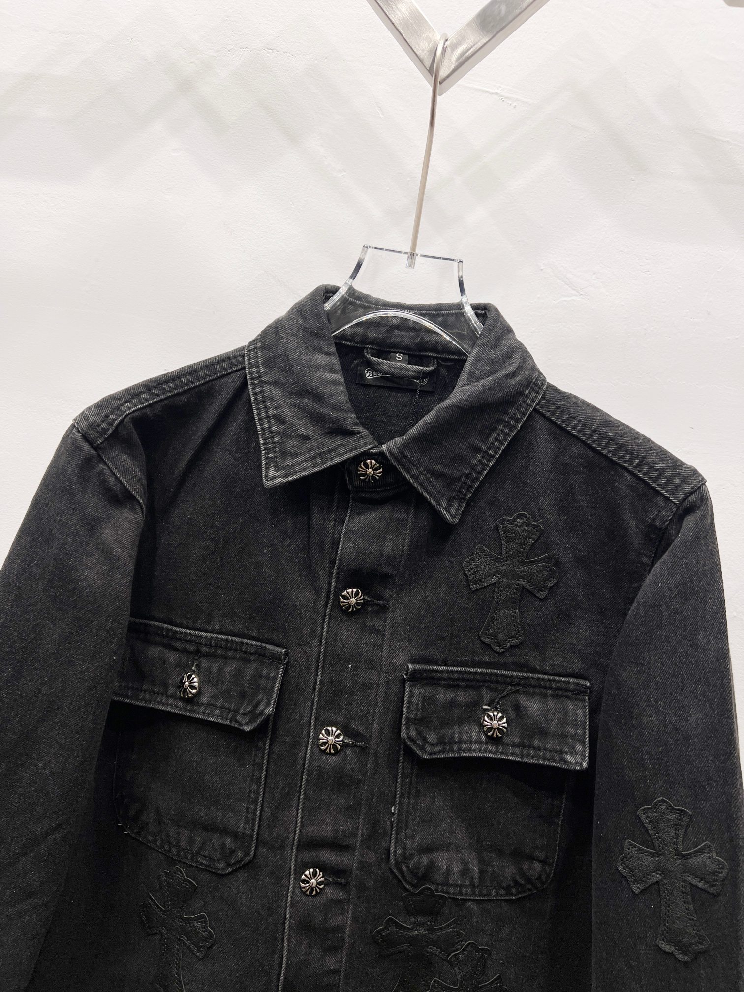 Chrome Hearts Black Cross Patch Denim Shirt Jacket, OS Fit, Unisex 4 a1754323938272 7857