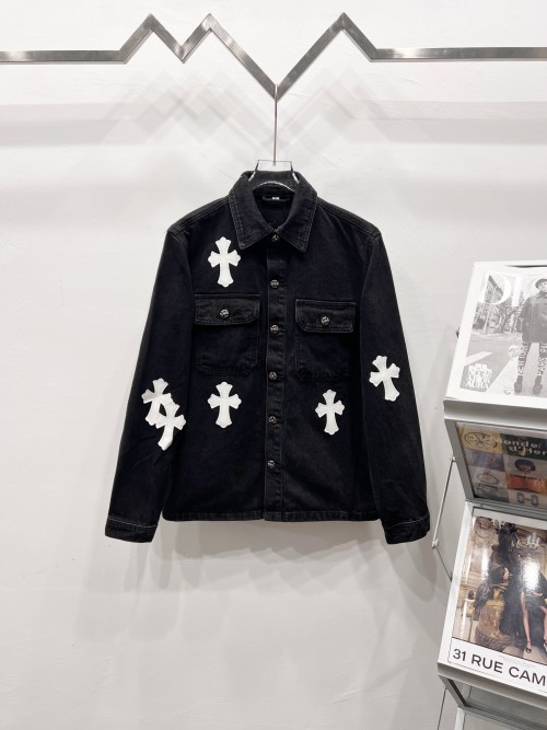 Chrome Hearts Cross Patch Denim Shirt Jacket, Unisex OS Fit, Black, S-XL 1 Chrome Hearts Cross Patch Denim Shirt Jacket, Unisex OS Fit, Black, S-XL