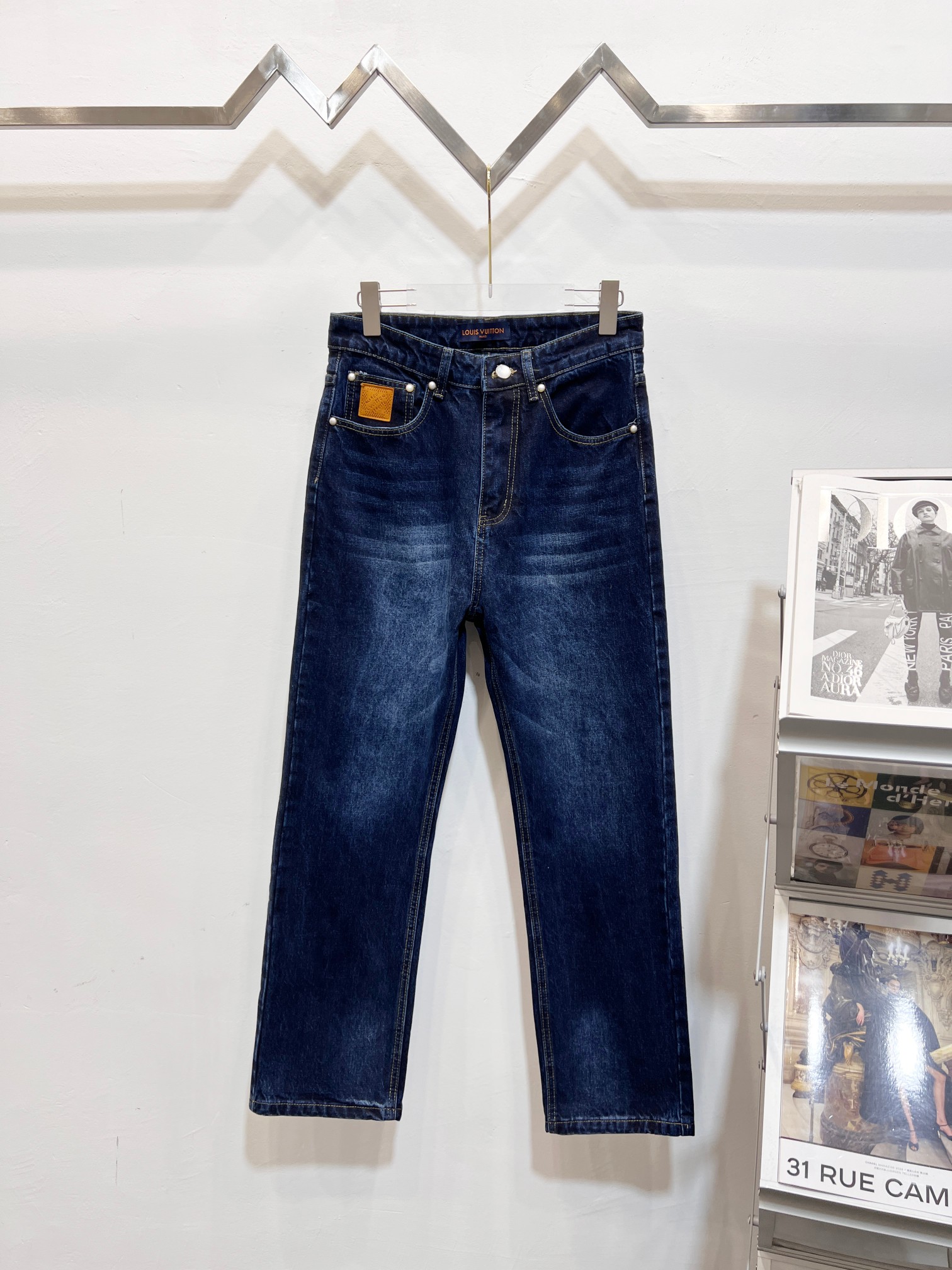 P130 Número de estilo: (k1504) Lujia 2025 nuevos jeans rectos para parejas lavados desgastados retro 🔥Versión alta🔥Ve…