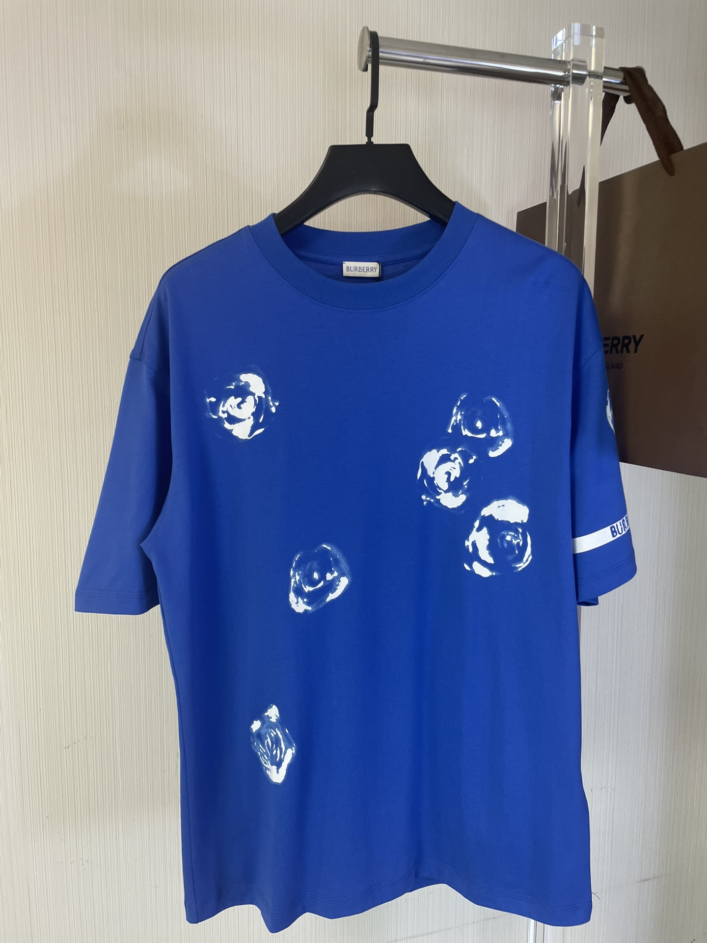 Burberry Clothing T-Shirt Blue Rose Printing Combed Cotton