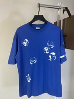 Burberry Clothing T-Shirt Blue Rose Printing Combed Cotton