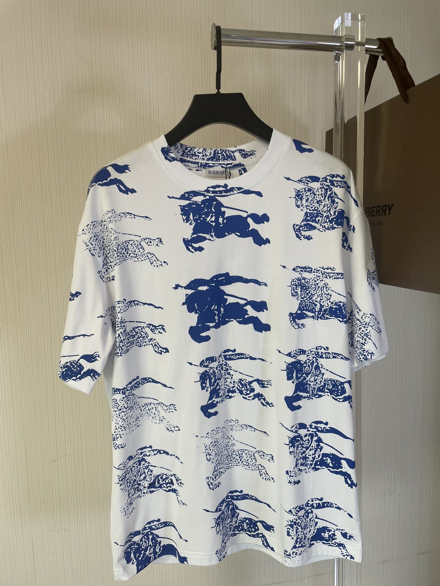 Burberry Clothing T-Shirt Blue Printing Combed Cotton