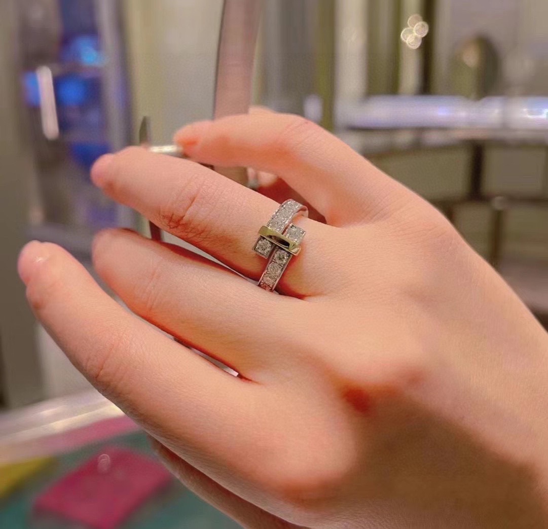 👑Tiffany 🆕款 蒂芙尼23C新款 排钻 双色 戒指 简约大气百搭 不褪色不过敏 通体S925纯银