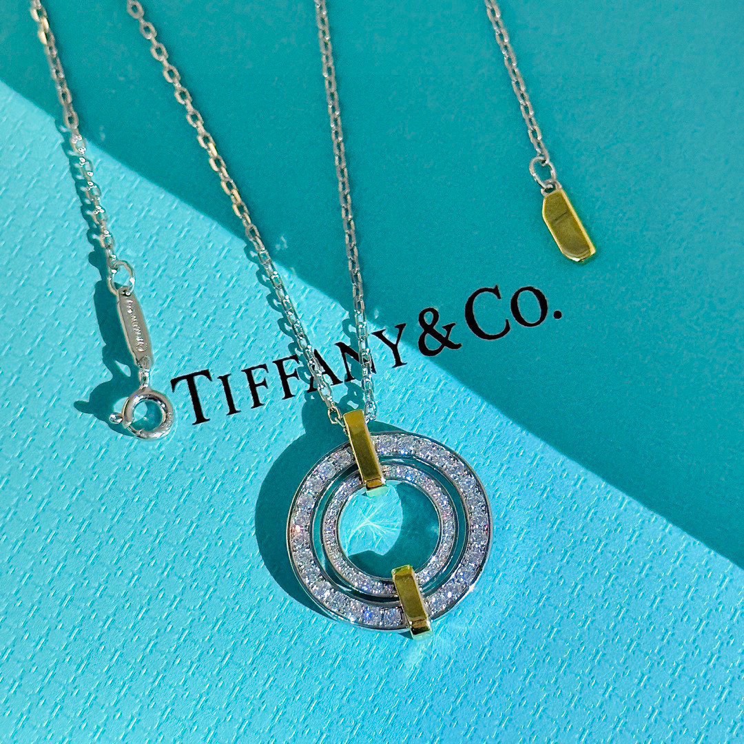 Tiffany款蒂芙尼23C新款圆圈满钻分色项链简约大气百搭不褪色不过敏通体S925纯银材质电镀厚金时尚