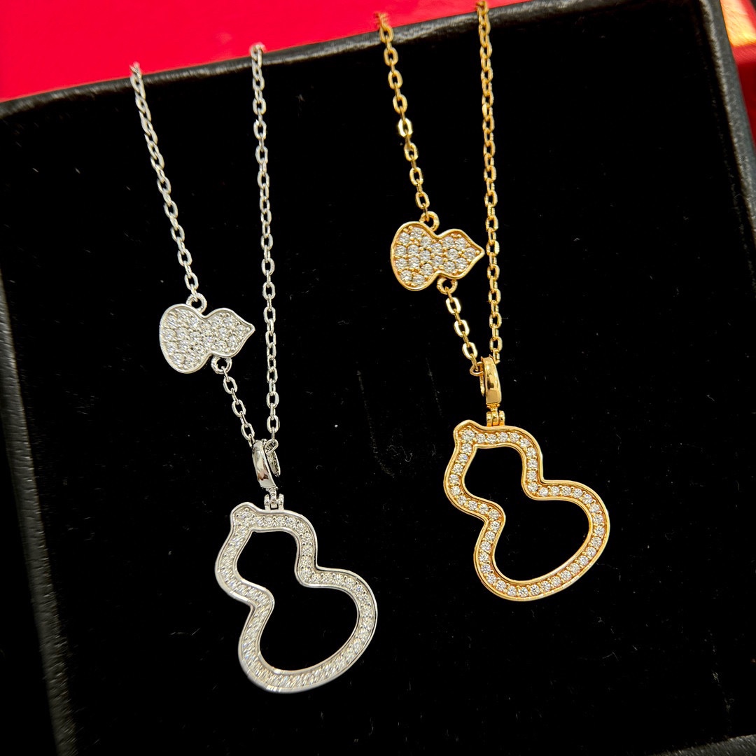 NO:106376,Popular classic gourd, full diamond hollow necklace. Gourds are often used to represent fortune and fortune. Vines with lush branches and leaves and fruits and gourds with many seeds represent 