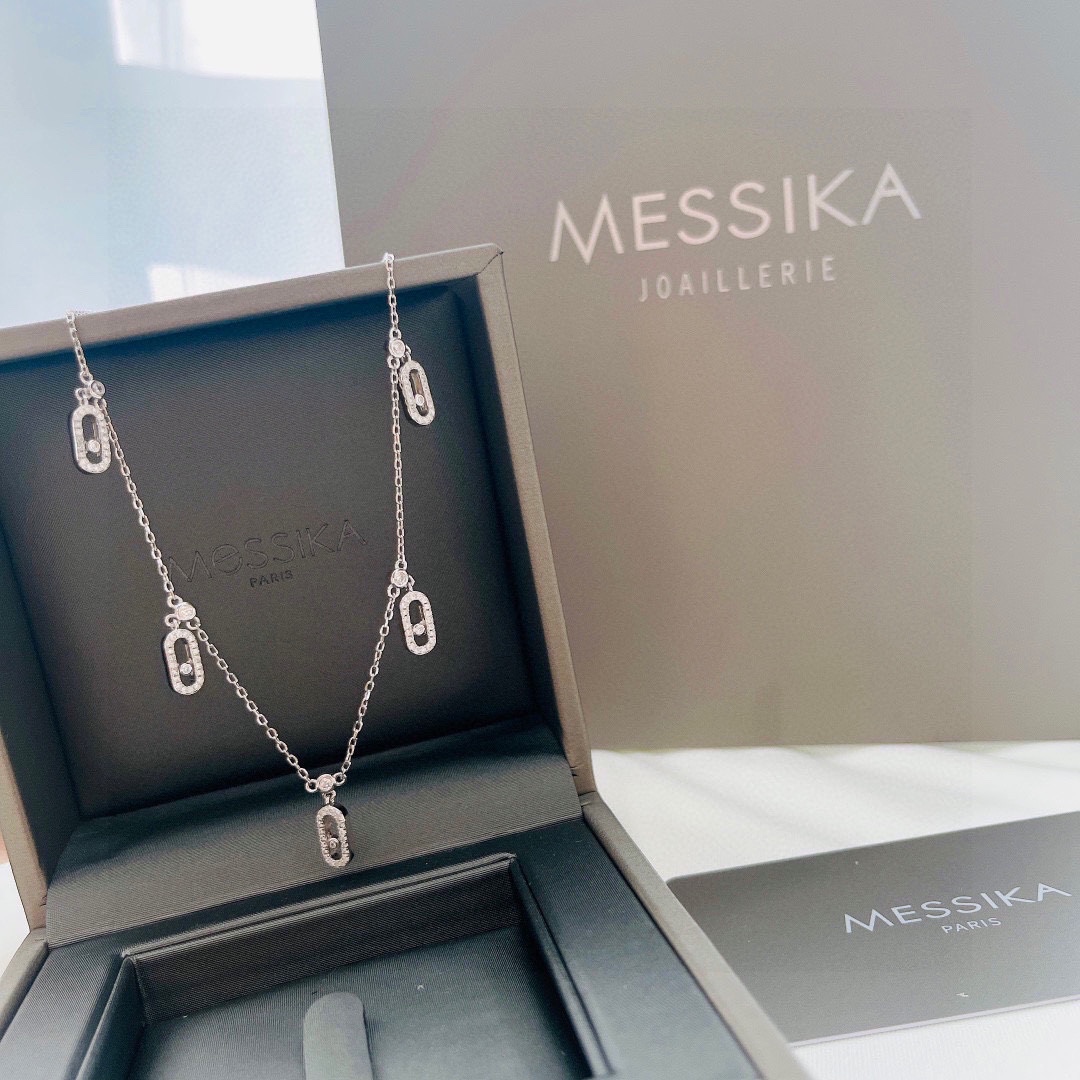 👑Messika 梅西卡 新款 满钻 五滑动 项链  纯手工焊接而成 精选德国进口 电镀咪金 超赞工艺 