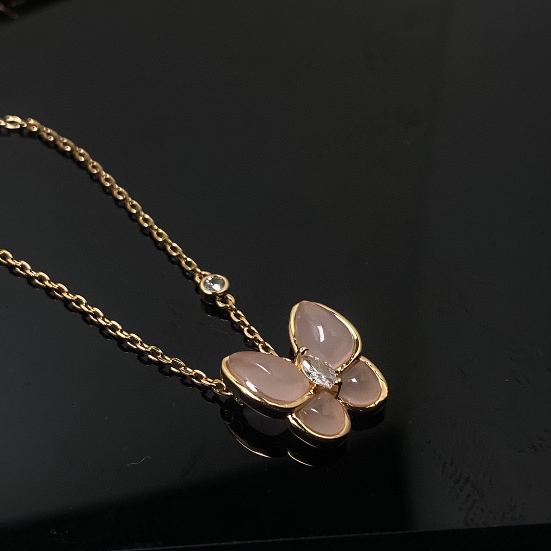 new vanilla, pink shell, butterfly necklace, out, high-end plastered natural shell, plating 18k gold, original diamond button - 图片 3