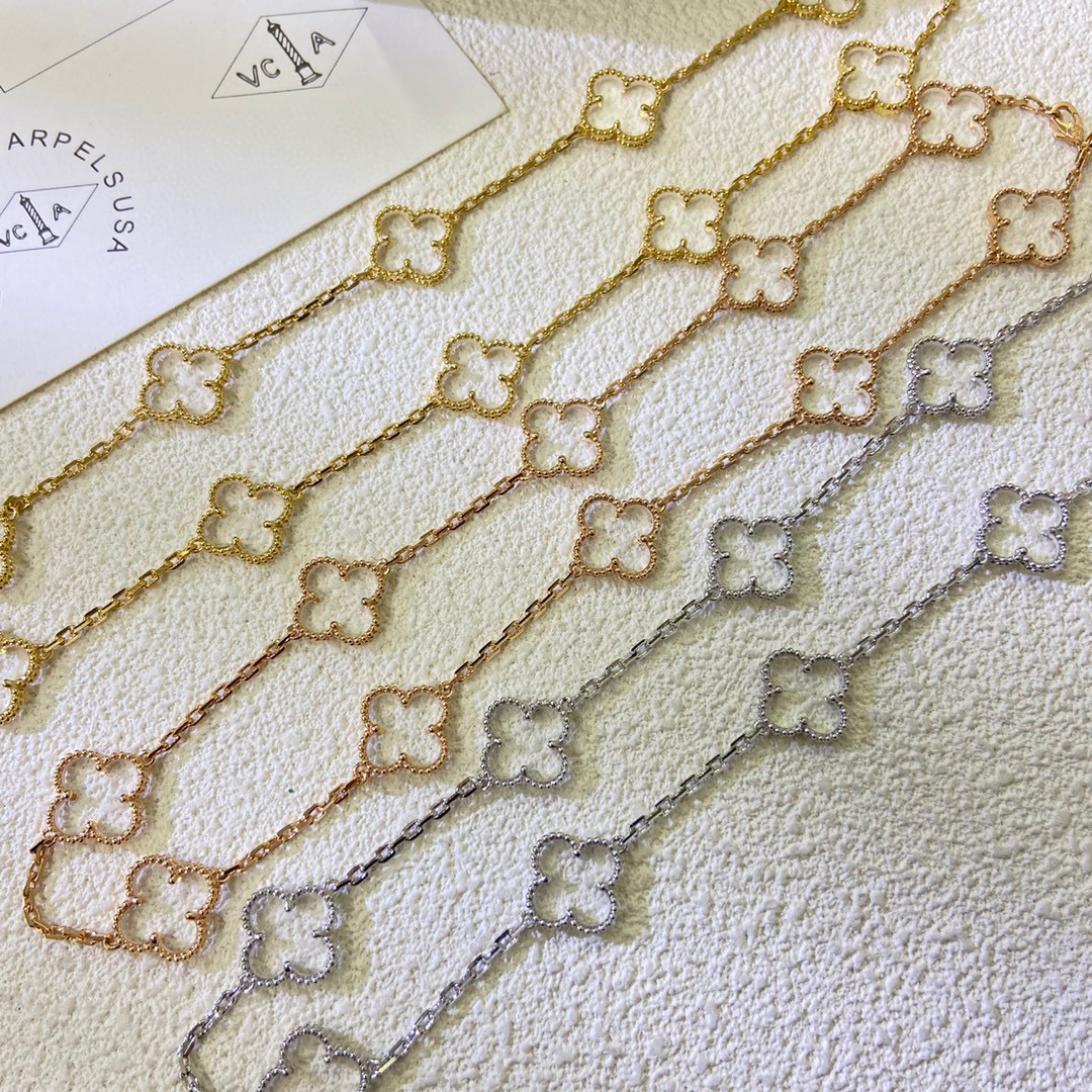 NO:114800,VCA high-end new color transparent 10-flower four-leaf clover necklace. Cleef&Arpels 4-leaf clover This series has a flexible design, smooth lines and is easy to wear. It shows the possibility of infinite matching and brings a rich and diverse style to the life of every woman., jewelry boutique, christian louboutin, necklace19860909VCA高级新色透明十花四叶草项链.Cleef&Arpels 四叶草 此系列设计灵动,线条流畅,易于佩戴.展现无限搭配的可能,为每一位女性的生活带来丰富多样的风姿.,饰品精品,christian louboutin,necklace,Jewelry