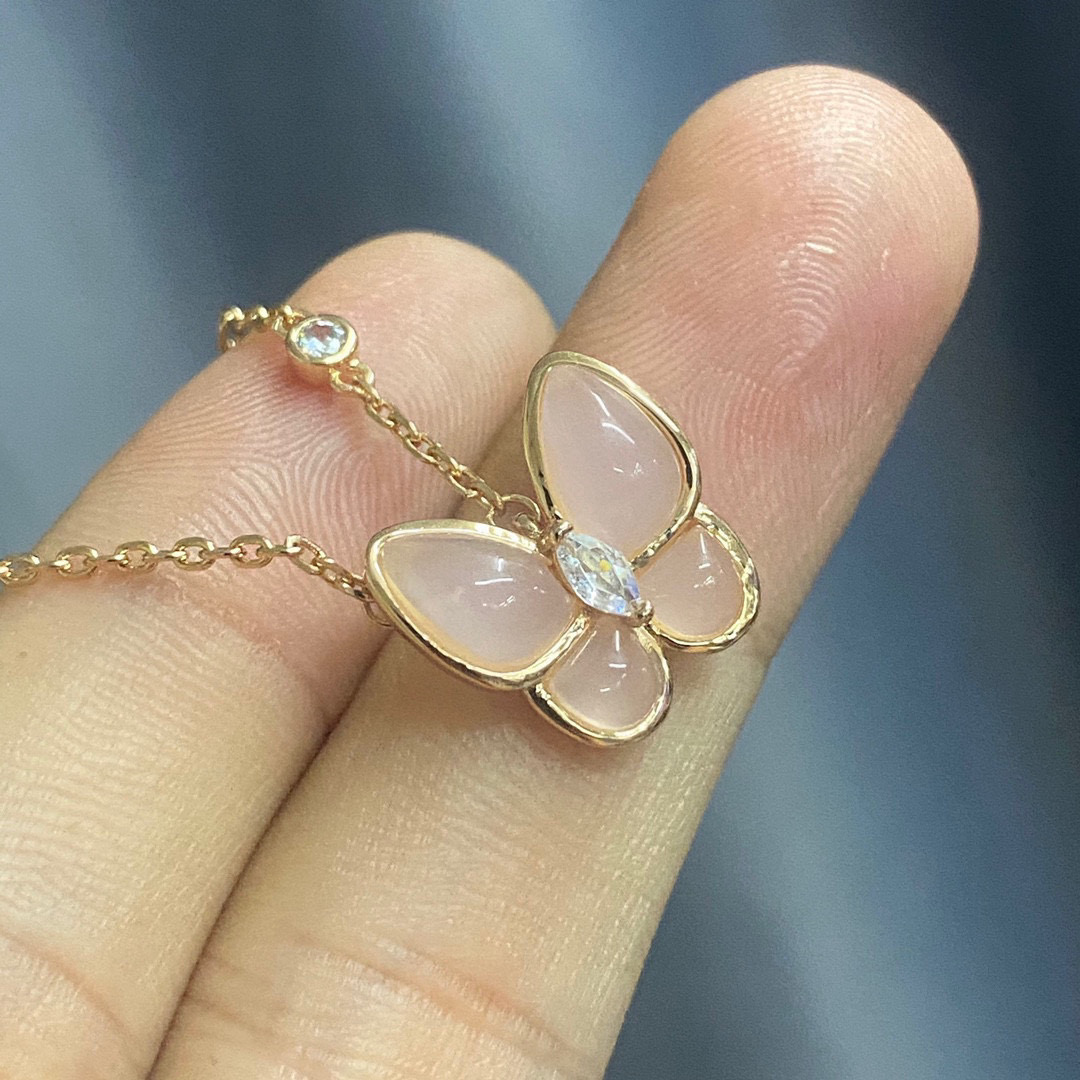 new vanilla, pink shell, butterfly necklace, out, high-end, natural shell, plating, 18-k gold, original diamond button - 图片 4