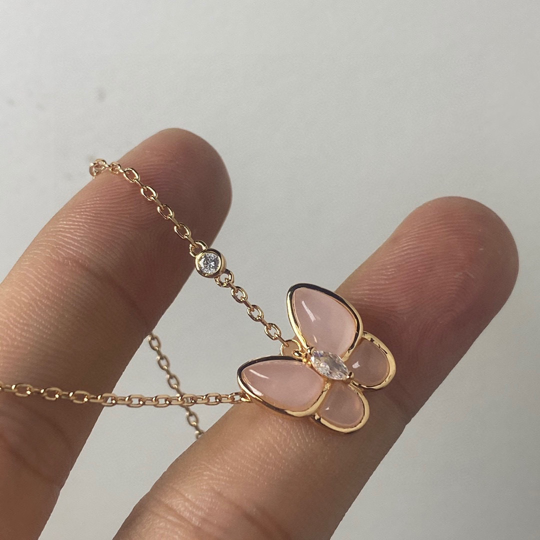 new vanilla, pink shell, butterfly necklace, out, high-end, natural shell, plating, 18-k gold, original diamond button - 图片 1