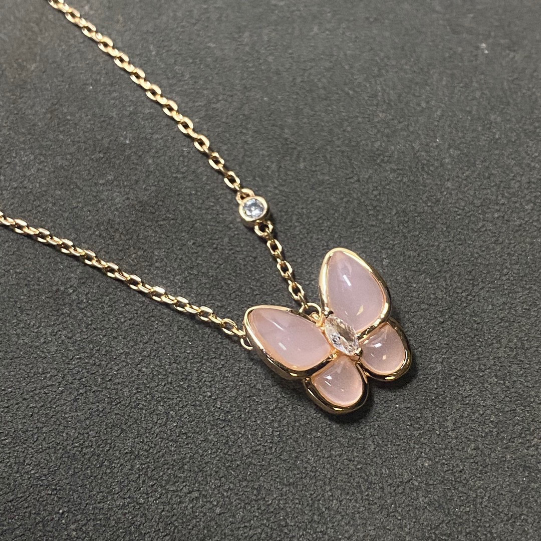 new vanilla, pink shell, butterfly necklace, out, high-end, natural shell, plating, 18-k gold, original diamond button - 图片 2