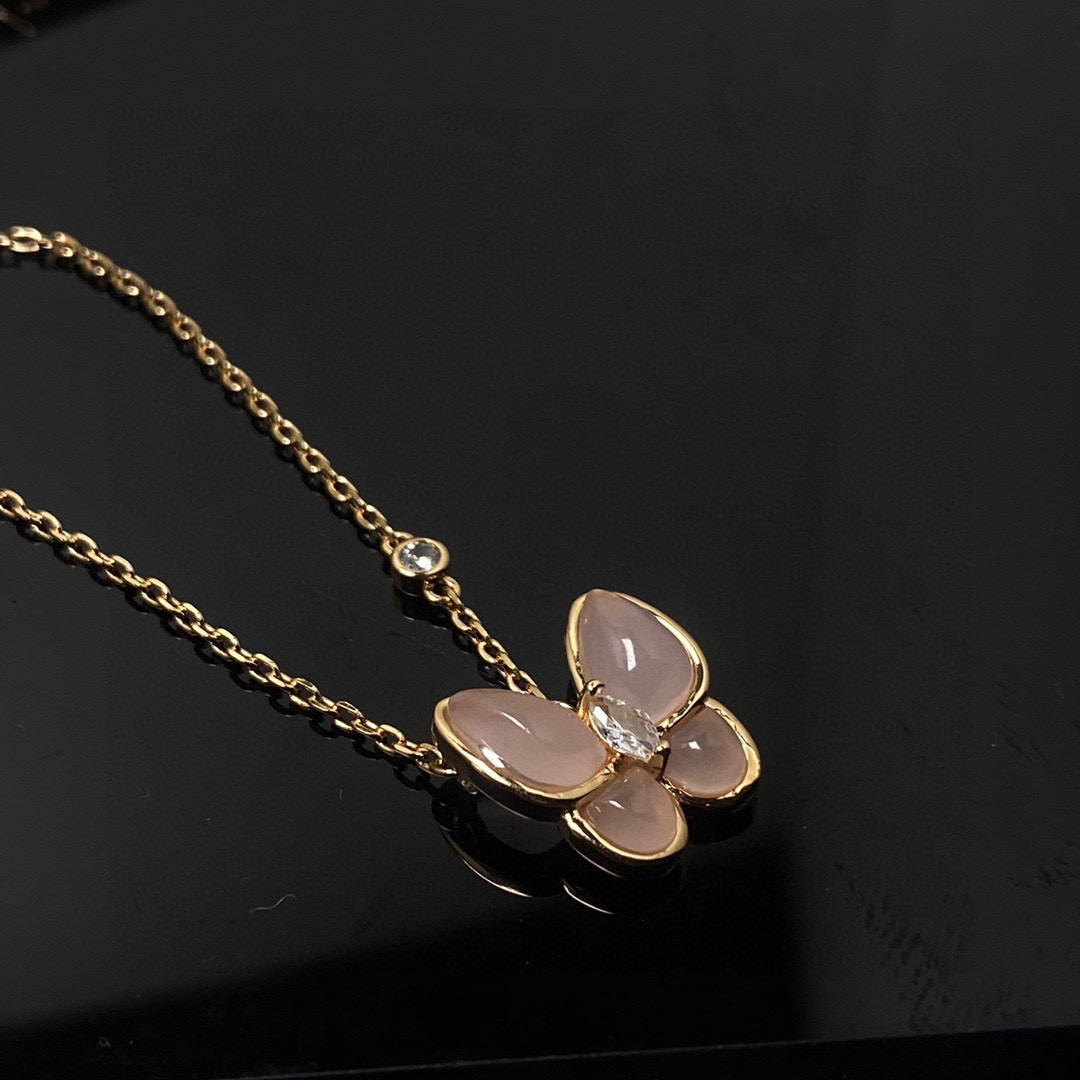 new vanilla, pink shell, butterfly necklace, out, high-end, natural shell, plating, 18-k gold, original diamond button - 图片 3