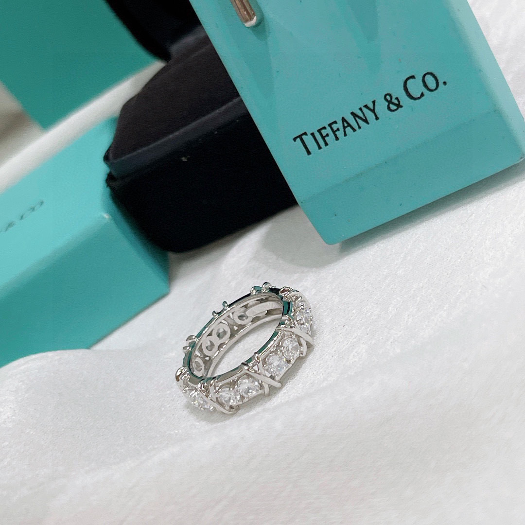 👑经典款 超火爆💍💍Tiff Co钻戒火爆高端11定制出模 交叉 白金 戒指💍原版字印 镶嵌进口顶级锆石