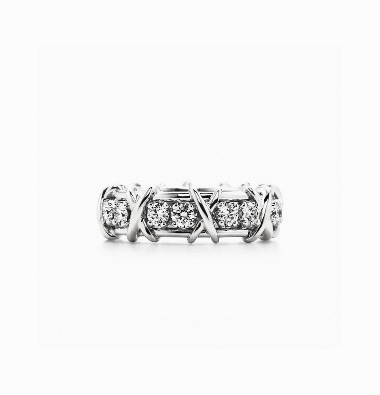 👑经典款 超火爆💍💍Tiff Co钻戒火爆高端11定制出模 交叉 白金 戒指💍原版字印 镶嵌进口顶级锆石