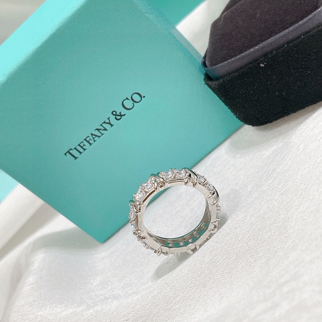 👑经典款 超火爆💍💍Tiff Co钻戒火爆高端11定制出模 交叉 白金 戒指💍原版字印 镶嵌进口顶级锆石