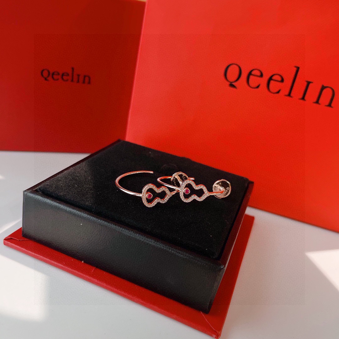 👑Qeelin 新款 诗诗同款 麒麟珠宝 红钻 镂空 葫芦 耳环 高级珠宝 采用中国元素与现代设计融合 