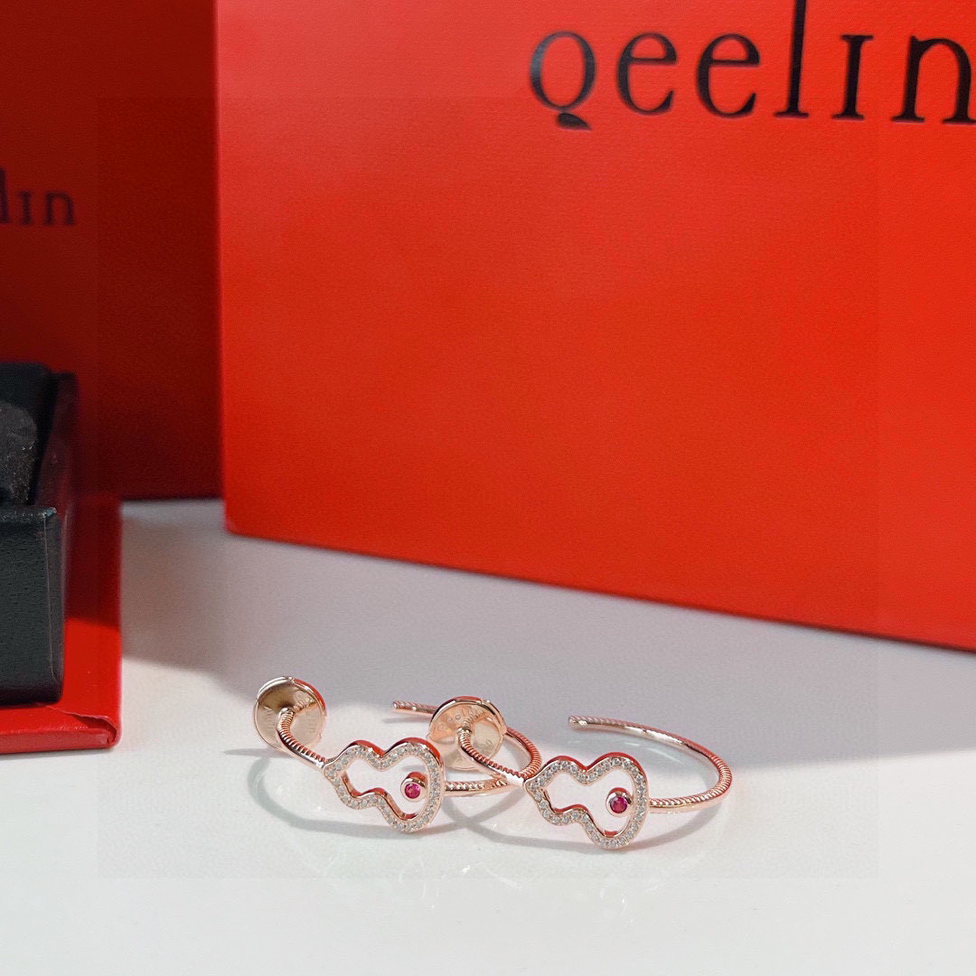 👑Qeelin 新款 诗诗同款 麒麟珠宝 红钻 镂空 葫芦 耳环 高级珠宝 采用中国元素与现代设计融合 