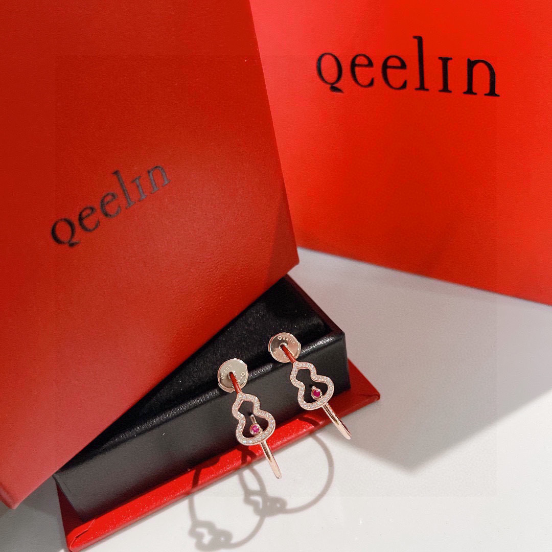 👑Qeelin 新款 诗诗同款 麒麟珠宝 红钻 镂空 葫芦 耳环 高级珠宝 采用中国元素与现代设计融合 