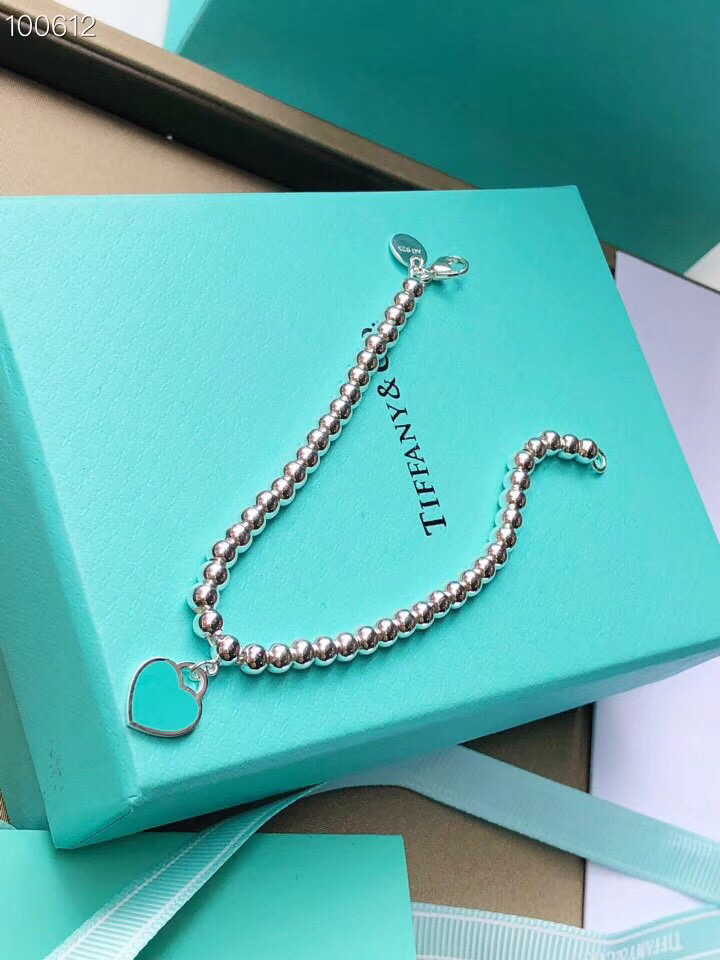 👑Tiffany & Co ./蒂芙尼Heart  Key 蓝色圆珠珐琅桃心手链愉快 