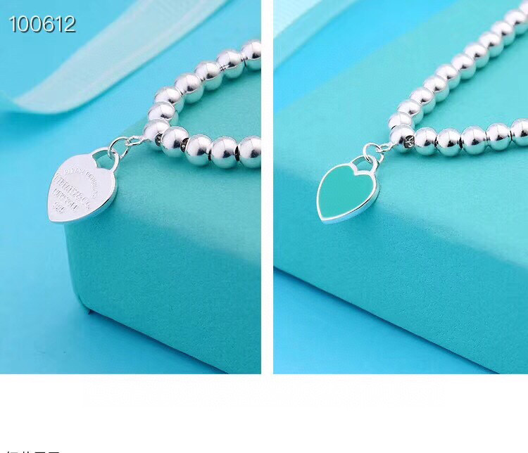 👑Tiffany & Co ./蒂芙尼Heart  Key 蓝色圆珠珐琅桃心手链愉快 