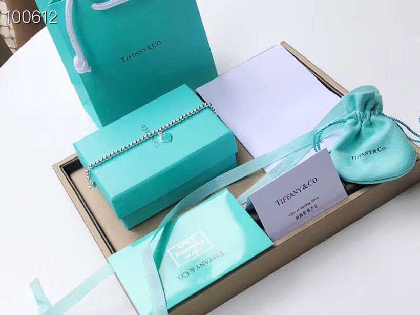 👑Tiffany & Co ./蒂芙尼Heart  Key 蓝色圆珠珐琅桃心手链愉快 