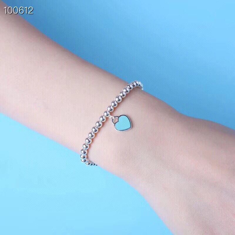 👑Tiffany & Co ./蒂芙尼Heart  Key 蓝色圆珠珐琅桃心手链愉快 