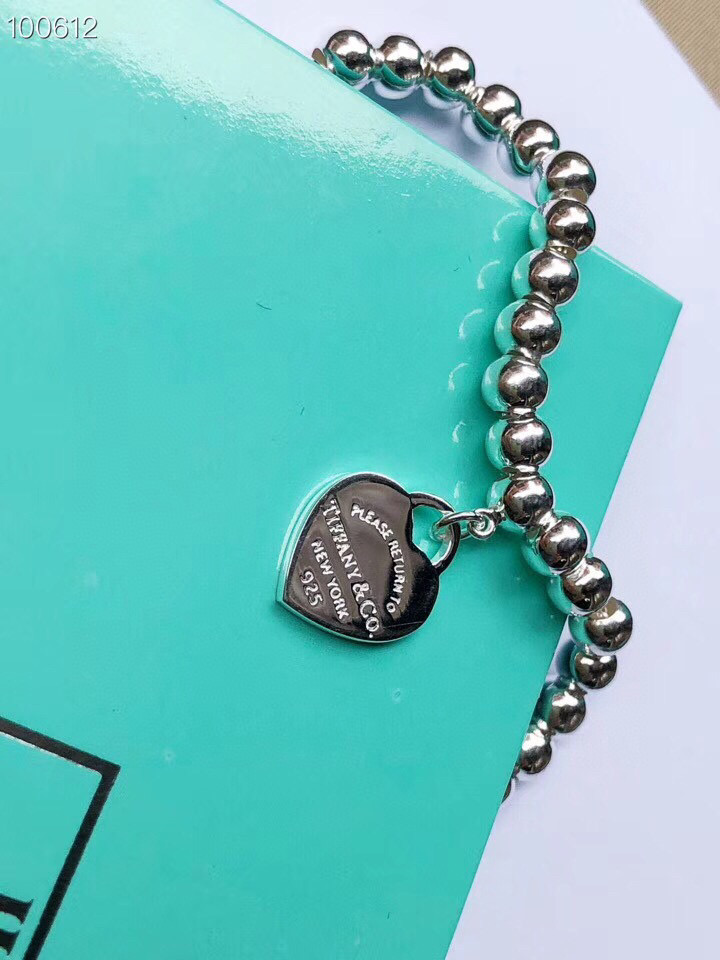 👑Tiffany & Co ./蒂芙尼Heart  Key 蓝色圆珠珐琅桃心手链愉快 
