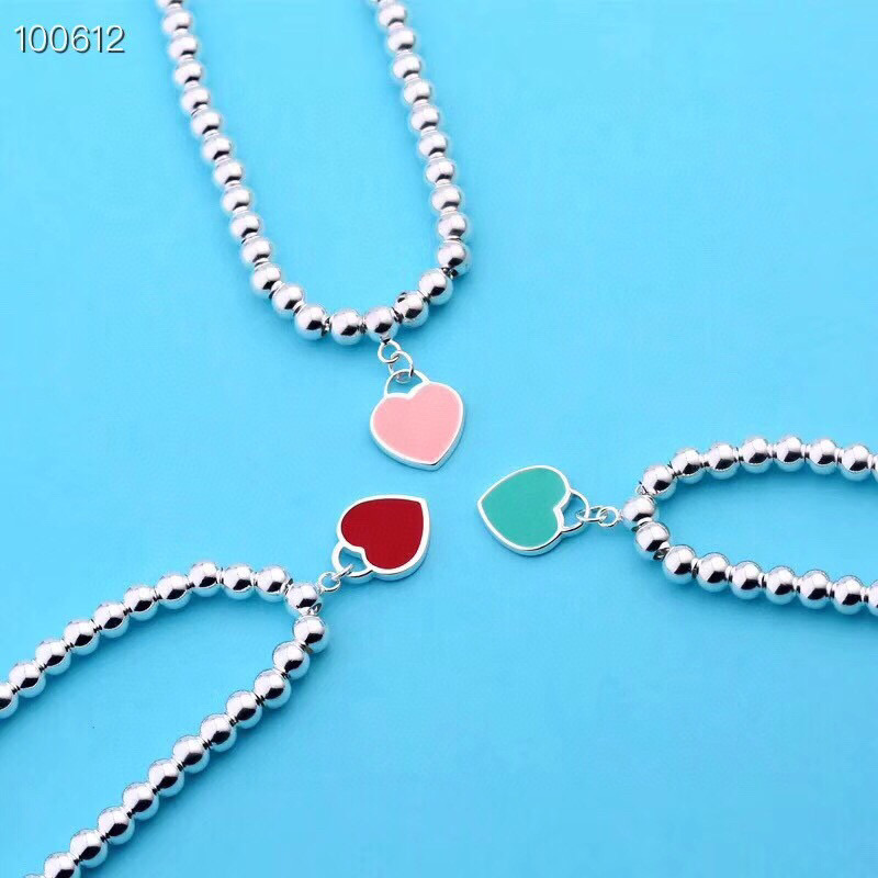 👑Tiffany & Co ./蒂芙尼Heart  Key 蓝色圆珠珐琅桃心手链愉快 